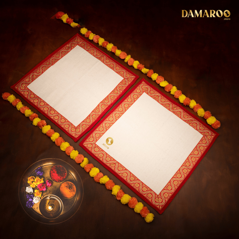 Damaroo Set of 2 | 2x2 ft Natural & Eco-Friendly Cotton Durry Pooja Aasan - Red - 2x2 ft - 24x24 inch