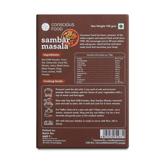 Conscious Food Sambar Masala Powder - 100 gm