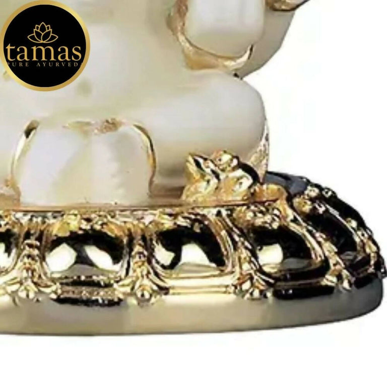 Tamas Gold-Polished Gaj Karna Ganesh Idol Off White & Gold Color - 158 gm