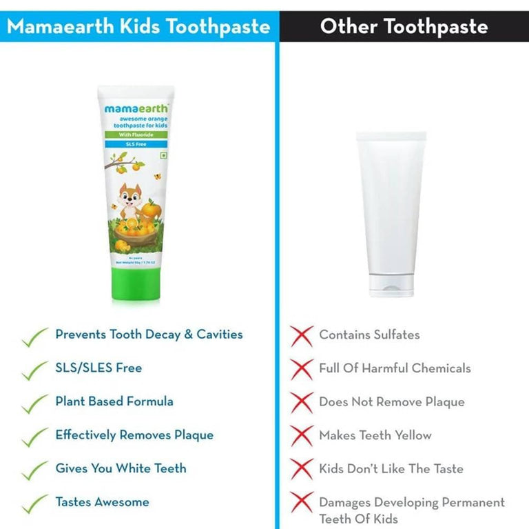 Mamaearth Awesome Orange Baby Toothpaste Cleanses Teeth, Provides Healthy Teeth & Gums - 50 gm