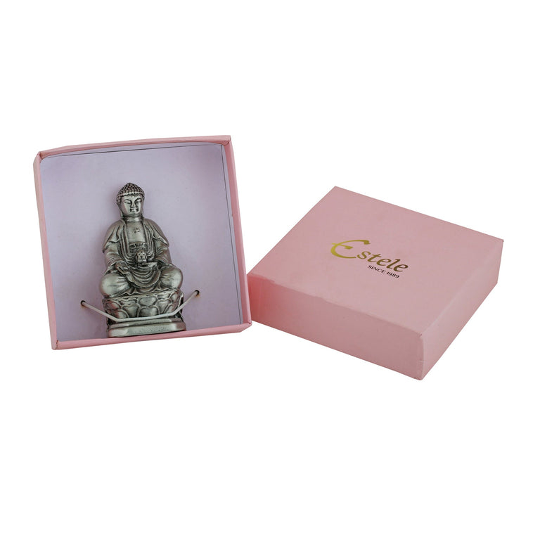 Estele Rhodium Plated Oxidized Lord Gautam Buddha Mediatating Idol statue for Home Décor/ working place