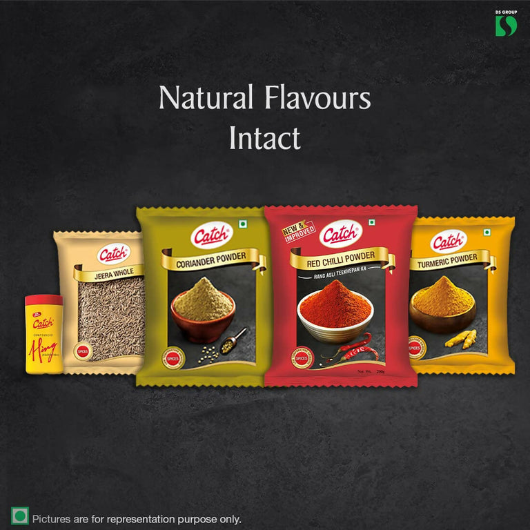 Catch Masala & Spices Combo Five Pack - Coriander Powder 200 gms + Turmeric Powder 200 gms + Red Chilli Powder 200 gms + Cumin Whole 200 gms + Hing 50 gms - combo