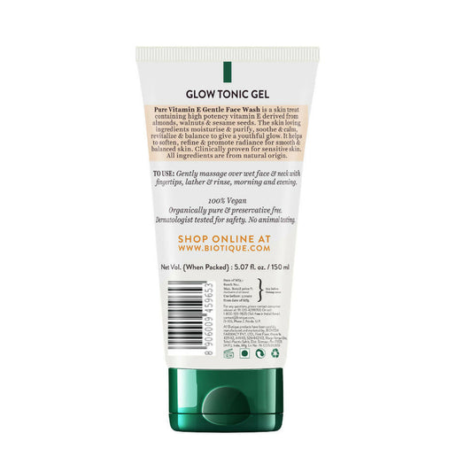 Biotique Advanced Organics Glow Tonic Gel Pure Vitamin E Gentle Face Wash - 150 ml