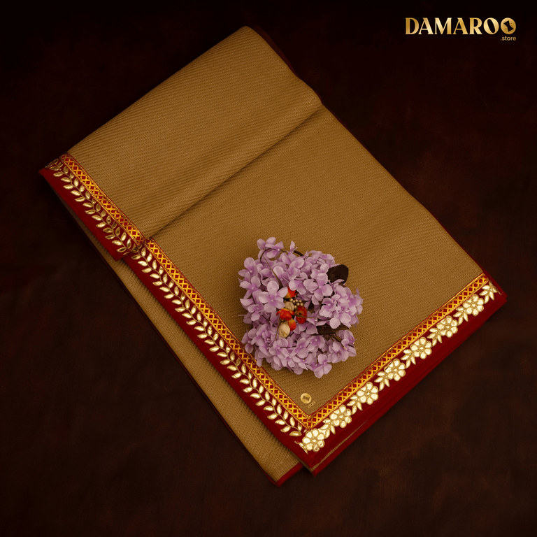 Damaroo 6x8 ft | Classic Nylon Pooja Mat | Red Gotapatti Border - Golden - 6x8 ft - 72x96 inch