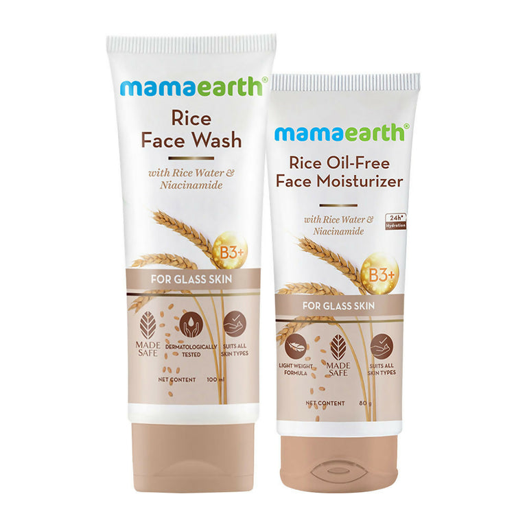Mamaearth Rice Face Wash & Oil-Free Moisturizer Combo For Glass Skin - combo