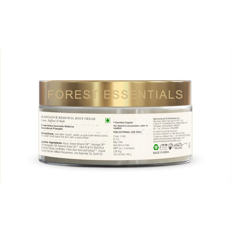Forest Essentials Radiance Renewal Body Cream Lime Saffron & Oudh - 100 gm