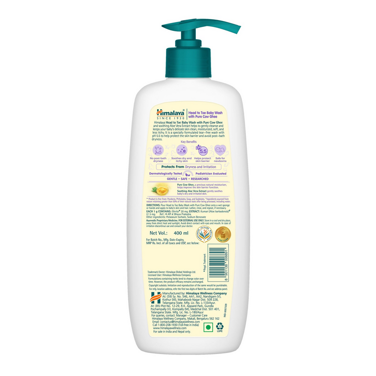 Himalaya Herbals Head to Toe Baby Wash with Pure Cow Ghee - 100 ml