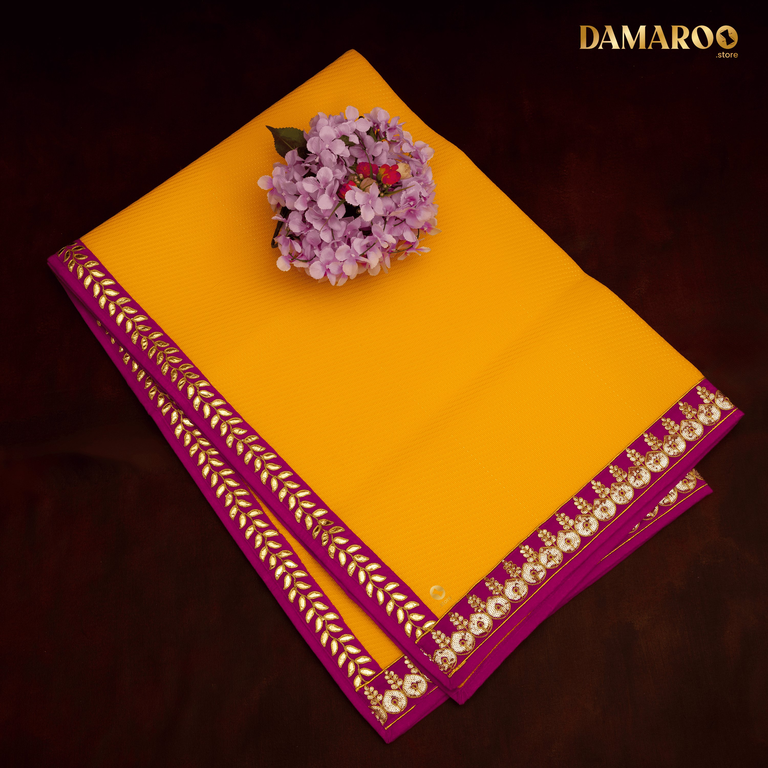 Damaroo 4x6 ft | Regal Nylon Area Rug Mat | Pink Sequins & Gotapatti Border - Mango Yellow - 4x6 ft - 48x72 inch