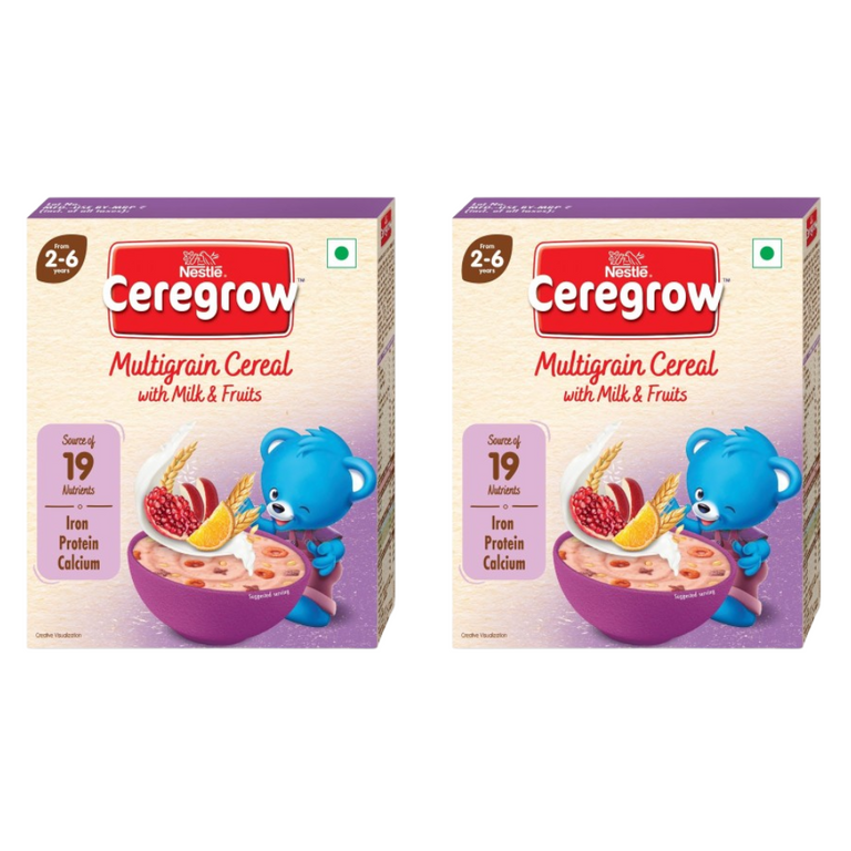 Nestle Ceregrow Kids (2-6 yrs) Cereal-Multigrain, Milk & Fruits, Rich in Iron, Calcium & Protein - 300 gm - Pack of 1