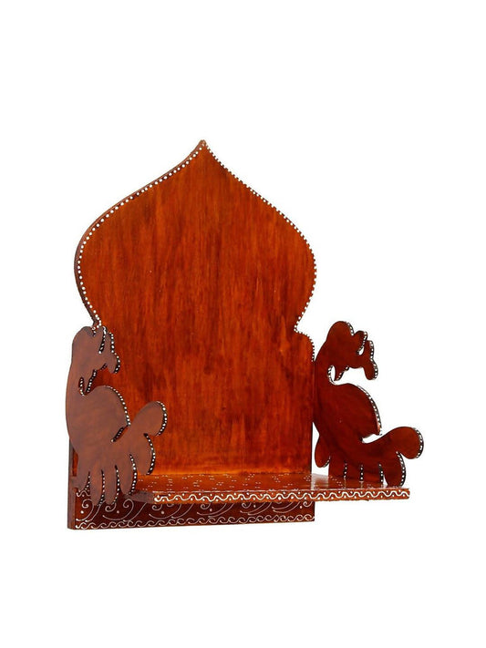 eCraftIndia Brown Textured Wooden Pooja Shelf