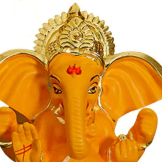 Tamas Gold-Polished Gaj Karna Ganesh Idol Orange & gold Color - 158 gm