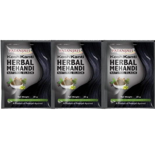 Patanjali Kesh kanti Herbal Mehandi Natural Black - 20 gm - Pack of 3