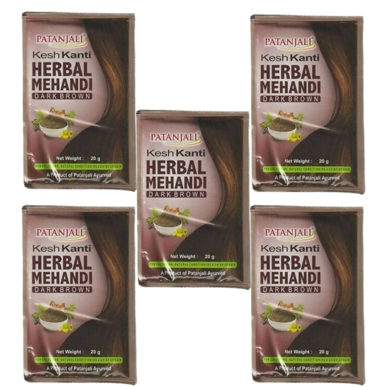 Patanjali Kesh Kanti Herbal Mehandi Dark Brown - Pack of 5 - 20 gm
