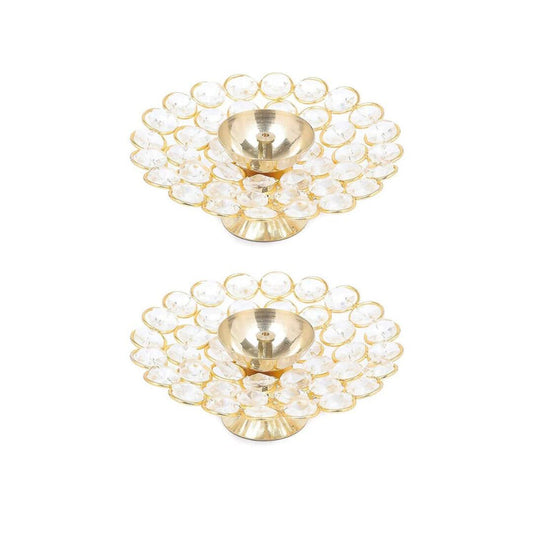 Tied Ribbons Set of 2 Gold-Toned Decorative Crystal Diyas