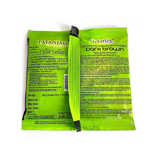 Patanjali Kesh Kanti Hair Colour (Cream & Developer) - Dark Brown - Dark Brown - 40 gm - Pack of 1