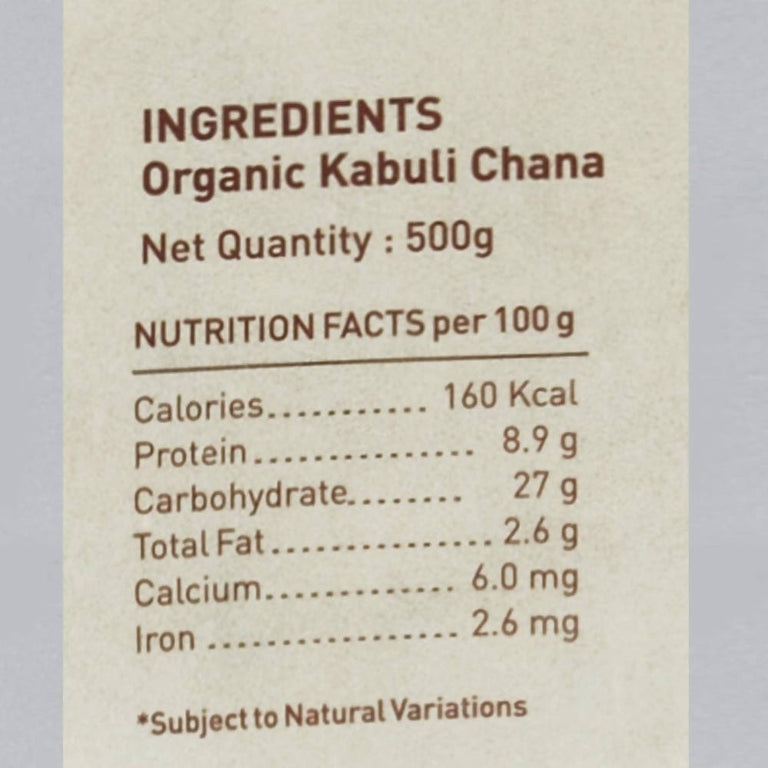 Pure & Sure Kabuli Chana Traditional Organic Pulses - 500 gm