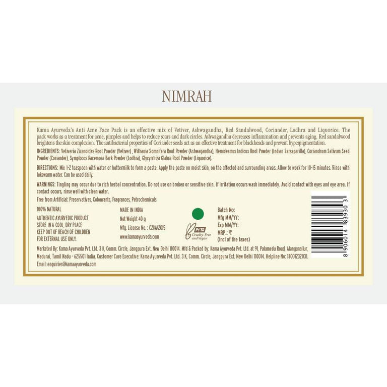 Kama Ayurveda Nimrah Anti Acne Face Pack - 40 gm