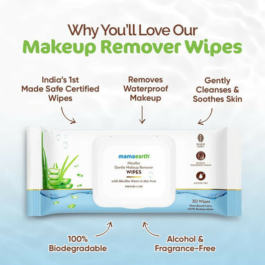 Mamaearth Micellar Gentle Makeup Remover Wipes - 30 pcs