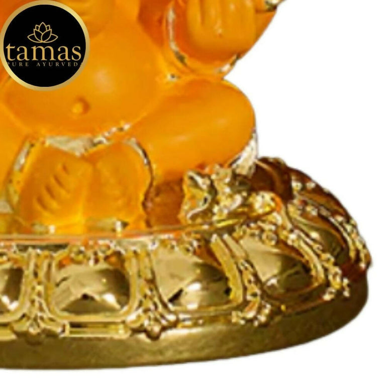Tamas Gold-Polished Gaj Karna Ganesh Idol Orange & gold Color - 158 gm