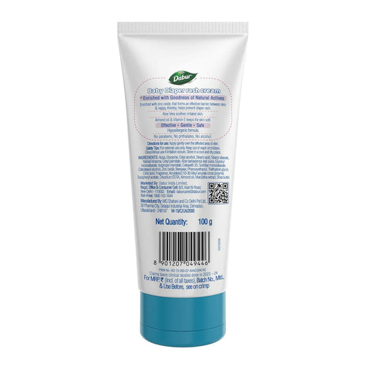 Dabur Baby Rash Cream with Aloe Vera, Almond Oil & Vitamin E for Protection & Prevention against Diaper Rash - 100 gm