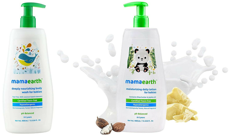 Mamaearth Daily Moisturizing Lotion & Deeply Nourishing Natural Baby Wash - combo