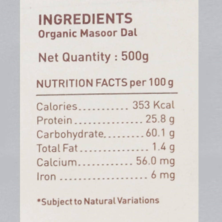 Pure & Sure Masoor Dal Traditional Organic Pulses - 500 gm