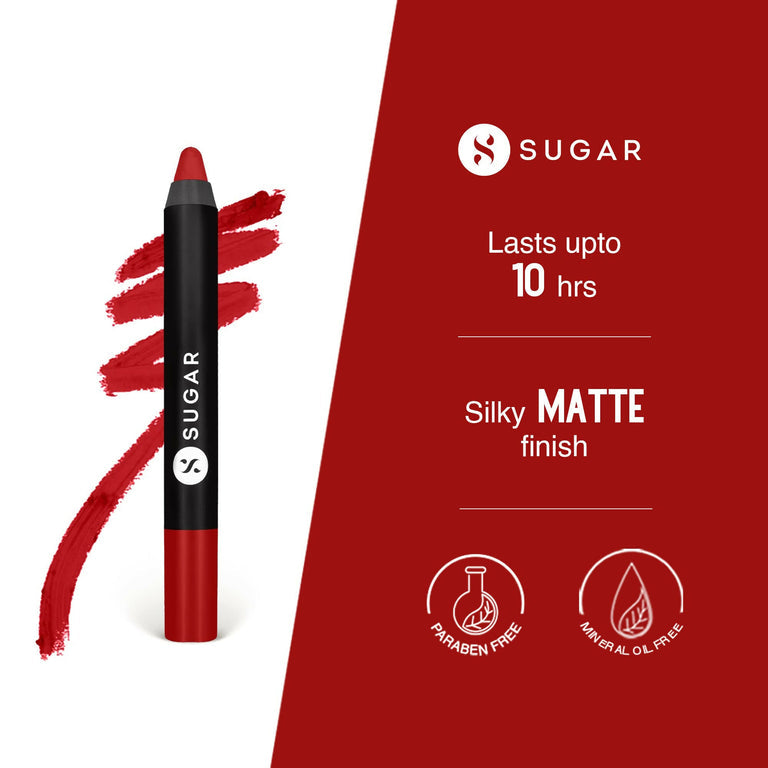 Sugar Cosmetics Matte as Hell Crayon Lipsticks for Women, Lasts Up To 8+ Hours - 11 Elle Woods - 2.8 gm