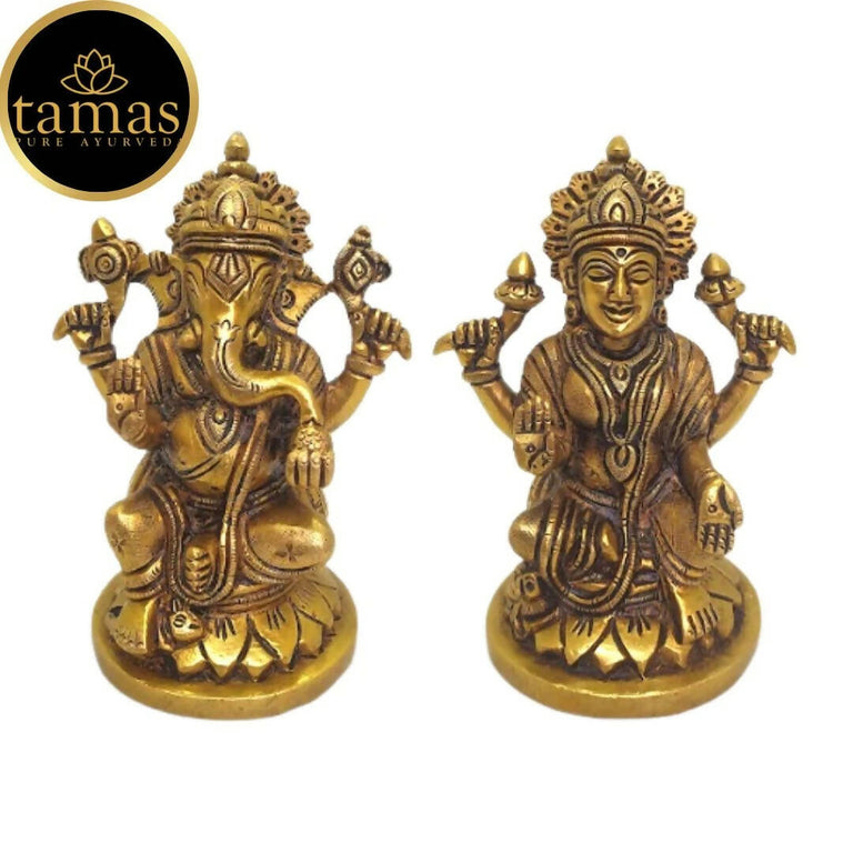 Tamas Brass Lord Ganesh Lakshmi Statue (Golden) - Combo