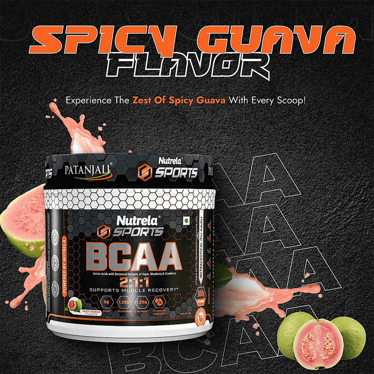 Patanjali Nutrela Sports BCAA Powder Spicy (Guava Flavour) - 300 gm