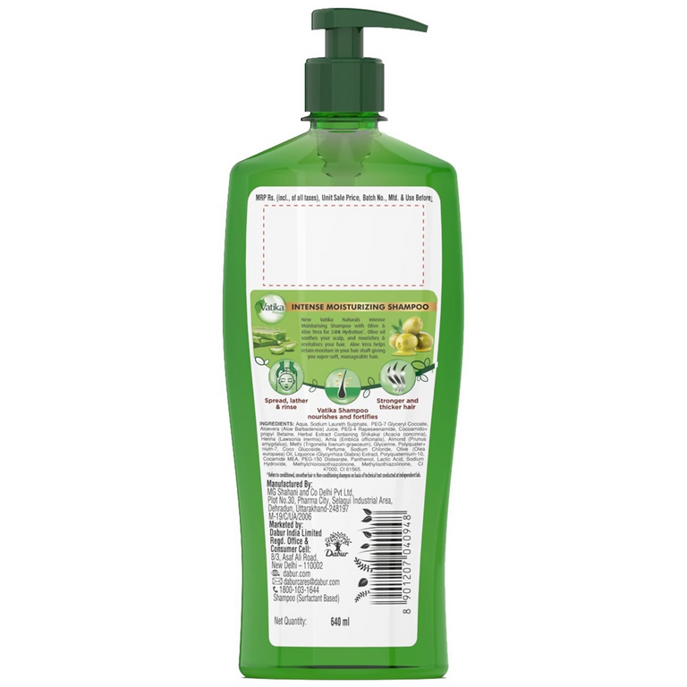 Dabur Vatika Naturals Olive & Aloe Vera Intense Moisturising Shampoo - 640 ml