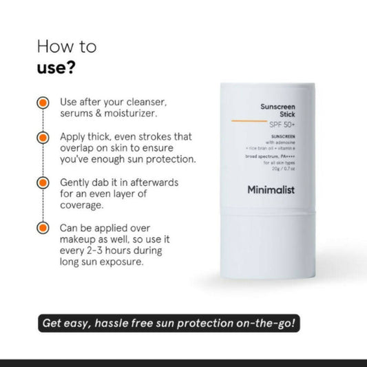 Minimalist SPF 50 Sunscreen Stick PA++++ With Adenosine, Rice Bran Oil & Vitamin E - 20 gm