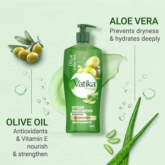 Dabur Vatika Naturals Olive & Aloe Vera Intense Moisturising Shampoo - 640 ml