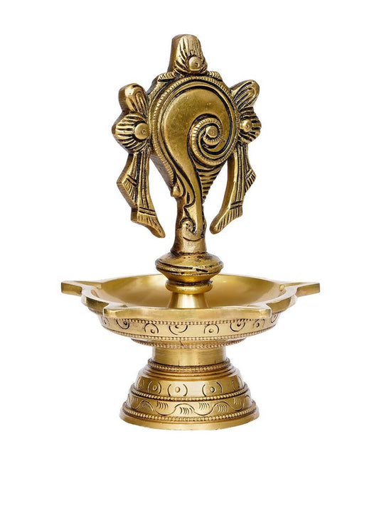 eCraftIndia Gold-Toned Shankha Handcrafted Diya with 5 wicks