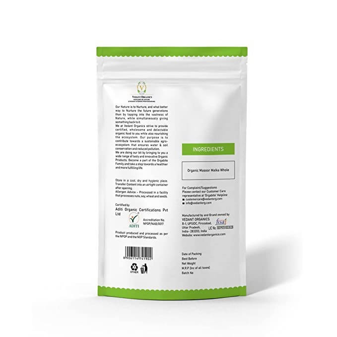 Orgabite Organic Masoor Malka Whole - 500 gm