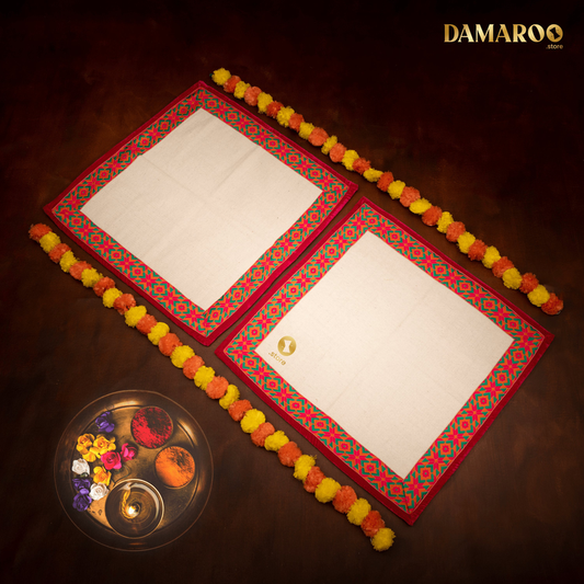 Damaroo Set of 2 | 2x2 ft Natural & Eco-Friendly Cotton Durry Pooja Aasan - Pink - 2x2 ft - 24x24 inch