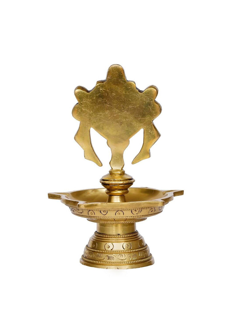 eCraftIndia Gold-Toned Chakra Handcrafted Brass Diya With 5 wicks