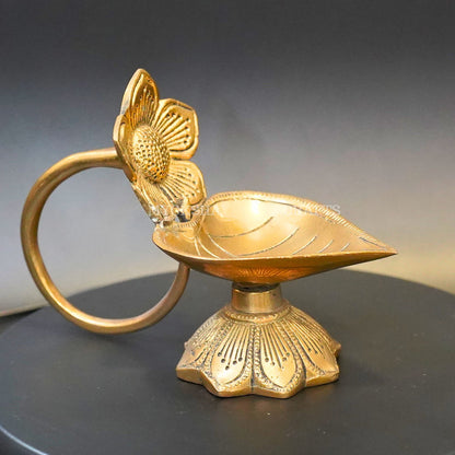 Brass Leaf with Flower Diya