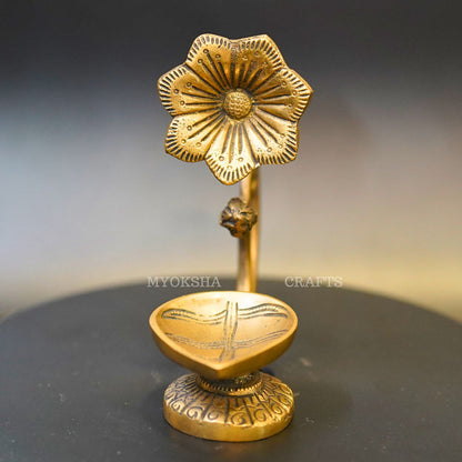 Brass Hibiscus Flower Diya with Leaf