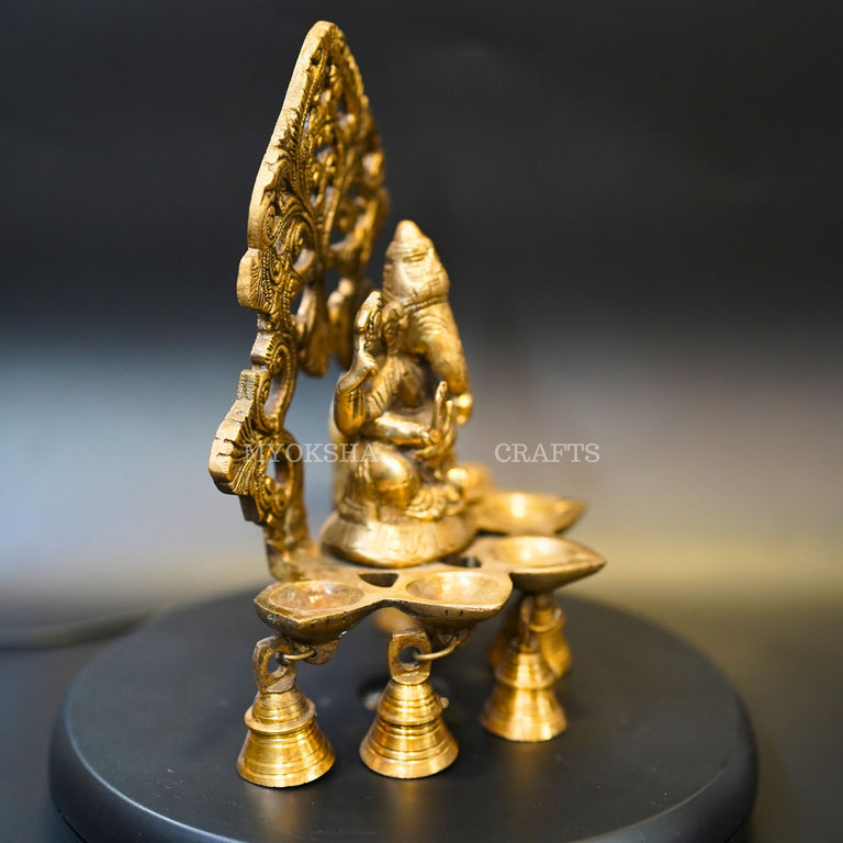Brass Ganesha Wall Diya: Five Oil Wick