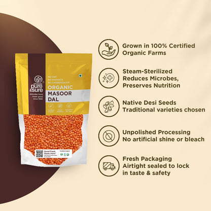 Pure & Sure Organic Masoor Dal - 500 gm