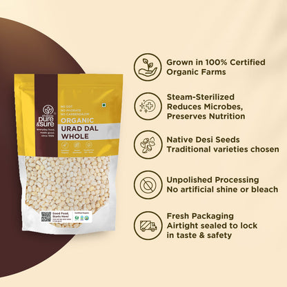 Pure & Sure Organic White Urad Dal Whole - 500 gm