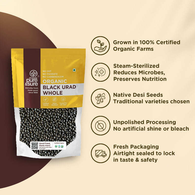 Pure & Sure Organic Black Urad Whole - 500 gm