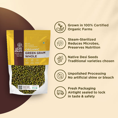 Pure & Sure Organic Green Gram Whole - 500 gm