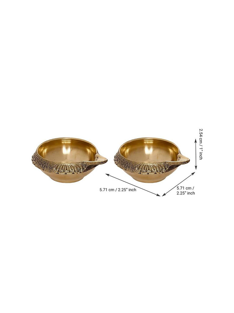 eCraftIndia Set of 2 Gold-Toned Auspicious Handcrafted Brass Diya