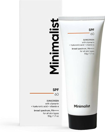 Minimalist Sunscreen SPF 60 PA ++++ For Sensitive Skin Broad Spectrum Sunscreen With Potent Antioxidants & Advanced Filters - 50 gm