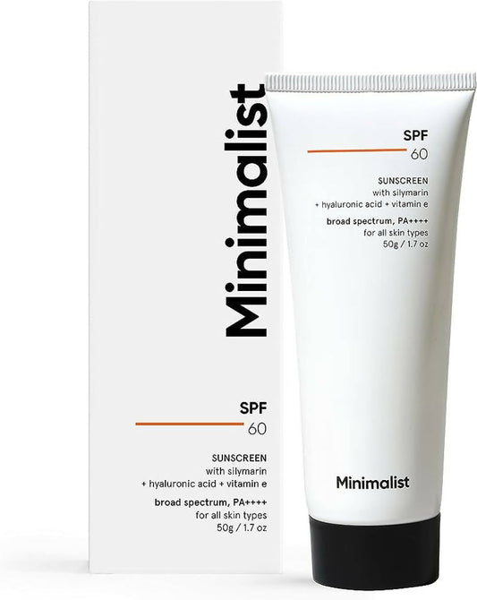 Minimalist Sunscreen SPF 60 PA ++++ For Sensitive Skin Broad Spectrum Sunscreen With Potent Antioxidants & Advanced Filters - 50 gm