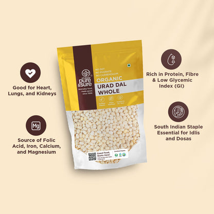 Pure & Sure Organic White Urad Dal Whole - 500 gm