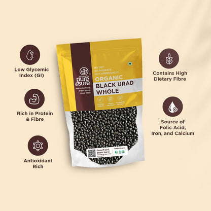 Pure & Sure Organic Black Urad Whole - 500 gm