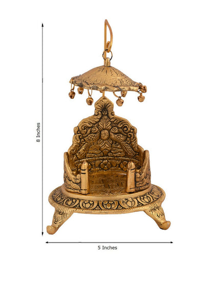 CraftVatika Gold-Polished Ladoo Gopal Singhasan/Pooja Chowki Showpiece