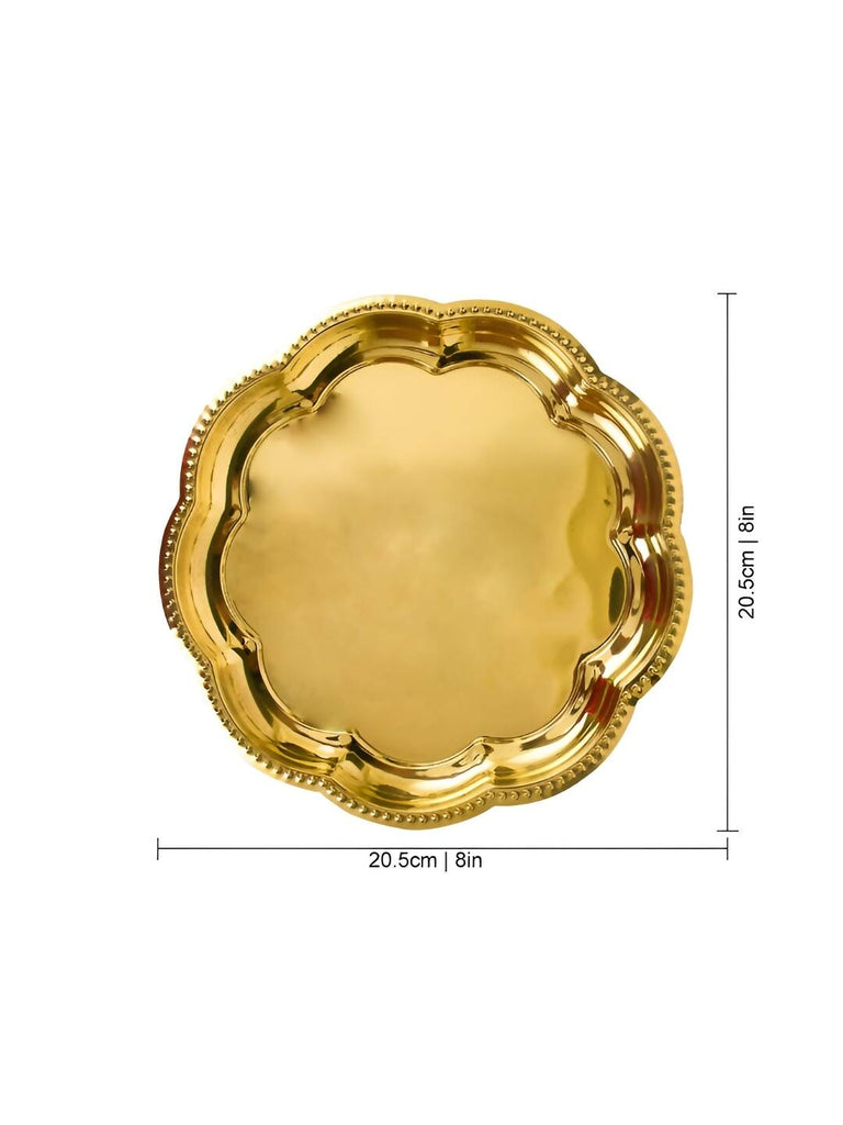 Spillbox Gold-Toned Brass Zig Zag Round Thali Round Pooja Essential